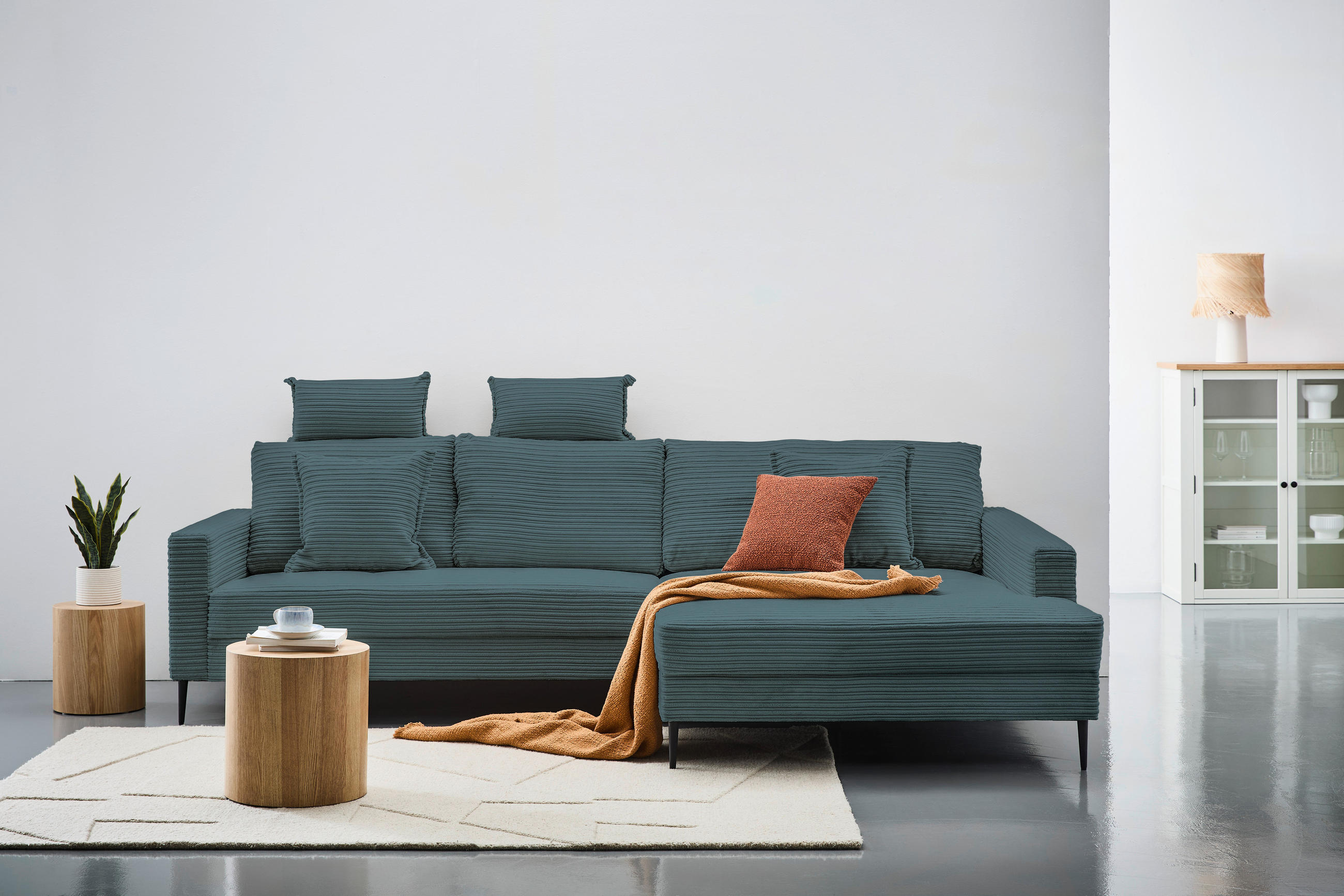 ECKSOFA Blau Cord  - Blau/Schwarz, KONVENTIONELL, Textil/Metall (276/173cm) - Carryhome