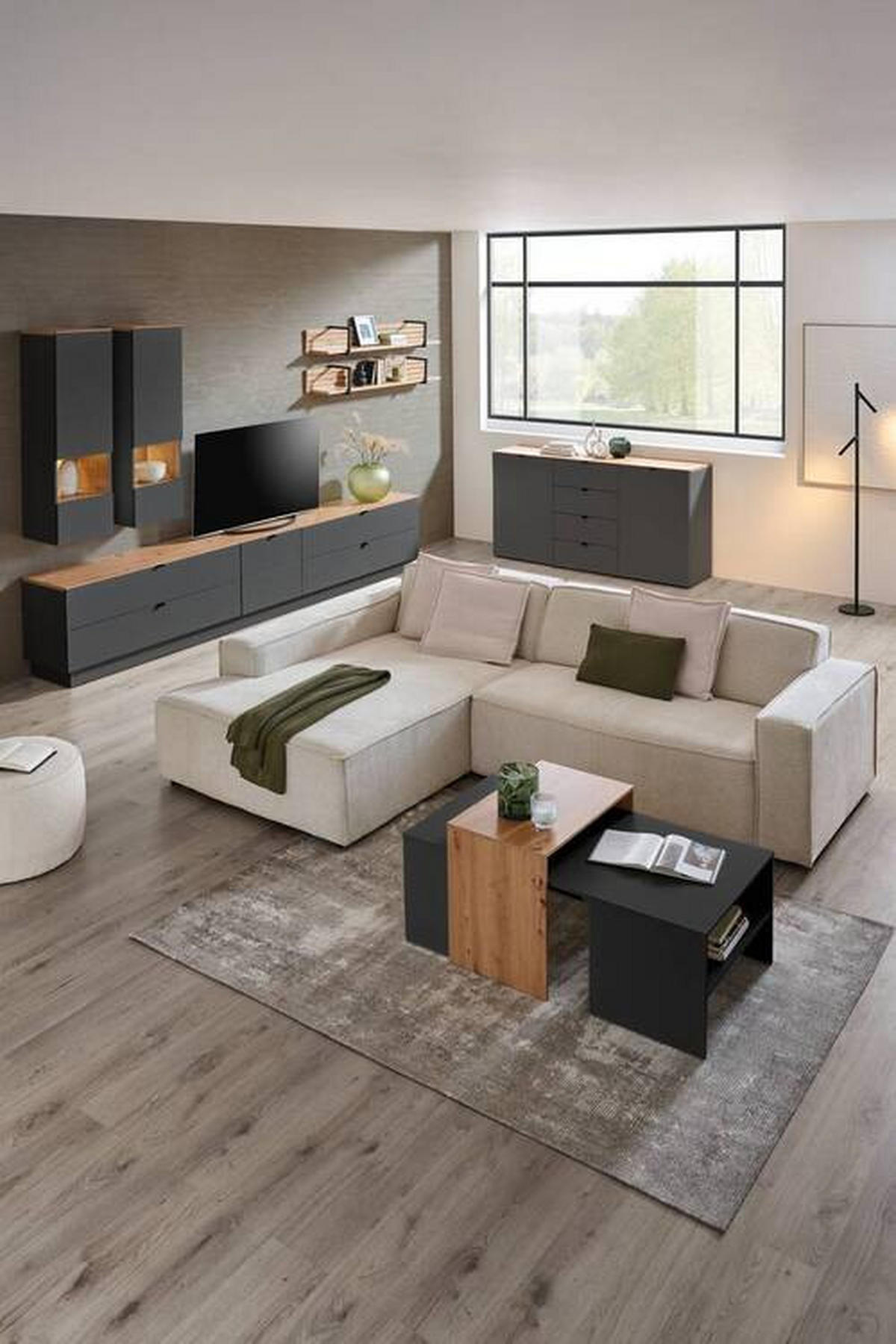 TV-ELEM 140/62/44 cm  - grafitszürke/fekete, Modern, faalapú anyag/fém (140/62/44cm) - Hom`in