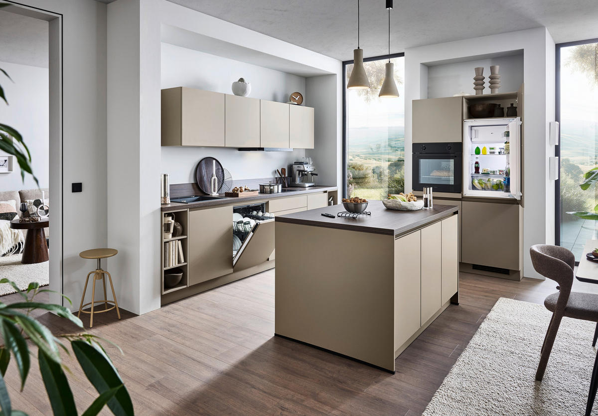 EINBAUKÜCHE   - Creme, KONVENTIONELL, Holzwerkstoff - Welnova