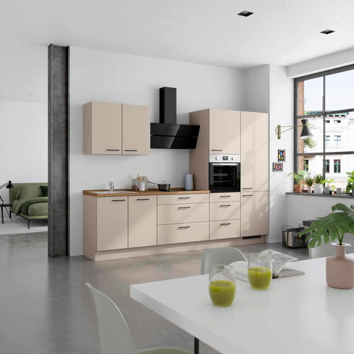 KÜCHENBLOCK Easytouch 300 cm  in Eichefarben, Sandfarben  - Sandfarben/Eichefarben, MODERN, Holzwerkstoff/Metall (300cm) - Nobilia