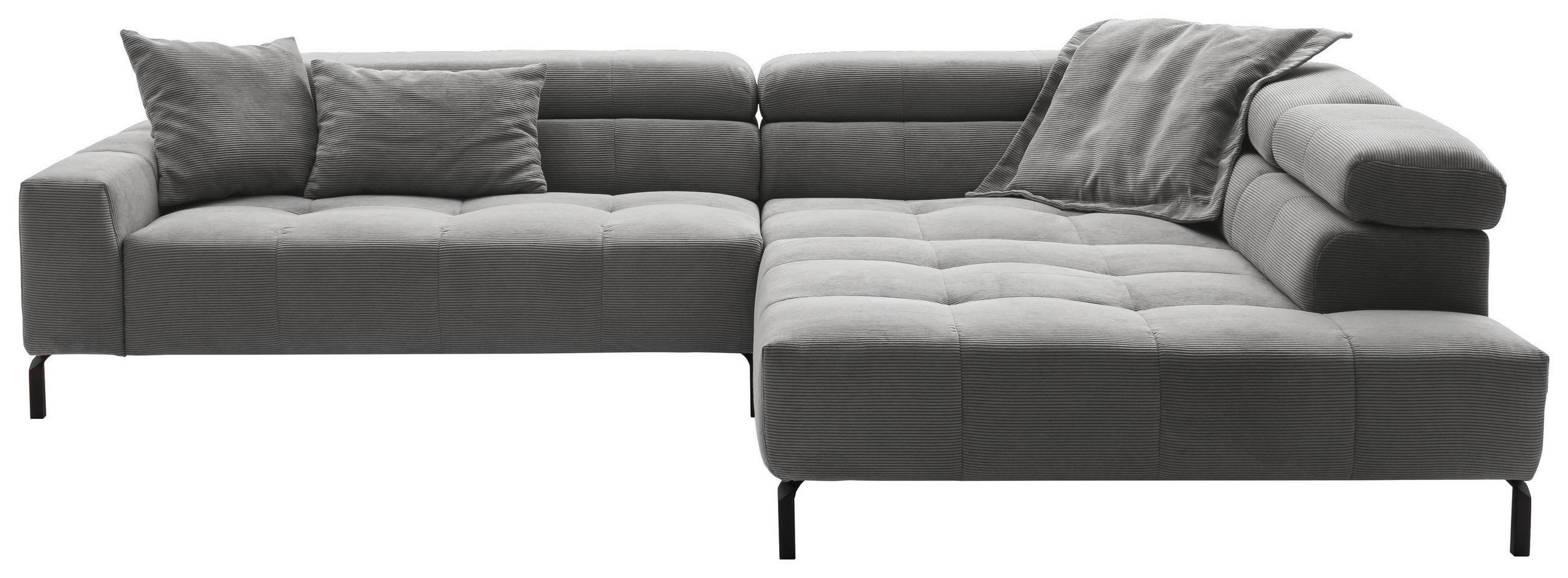 ECKSOFA Dunkelgrau Cord  - Dunkelgrau/Schwarz, KONVENTIONELL, Textil/Metall (311/219cm) - Hom`in