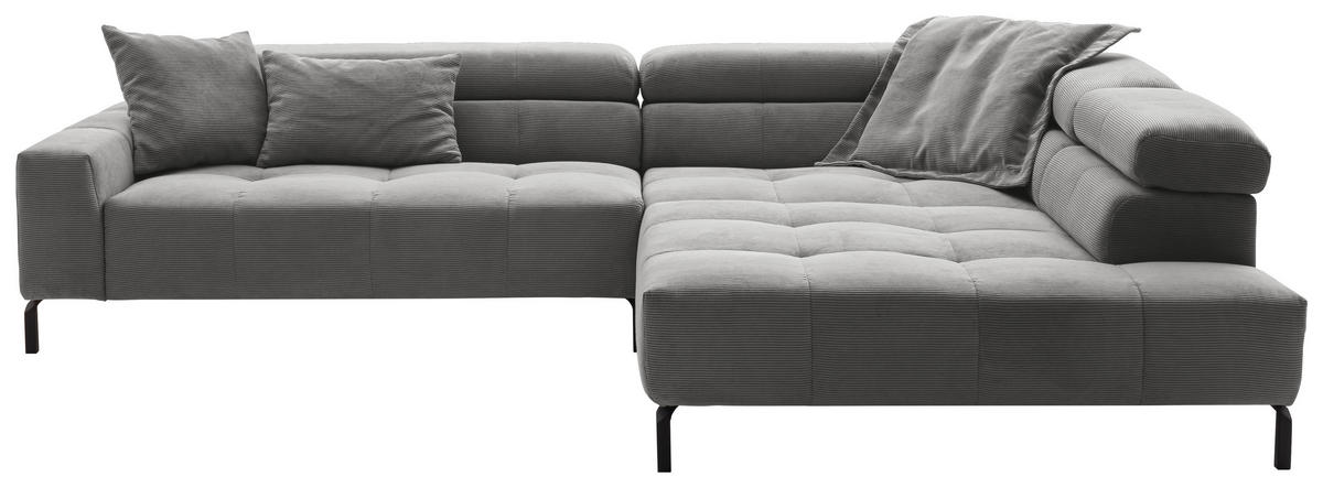 ECKSOFA in Cord Dunkelgrau  - Dunkelgrau/Schwarz, Konventionell, Textil/Metall (311/219cm) - Hom`in