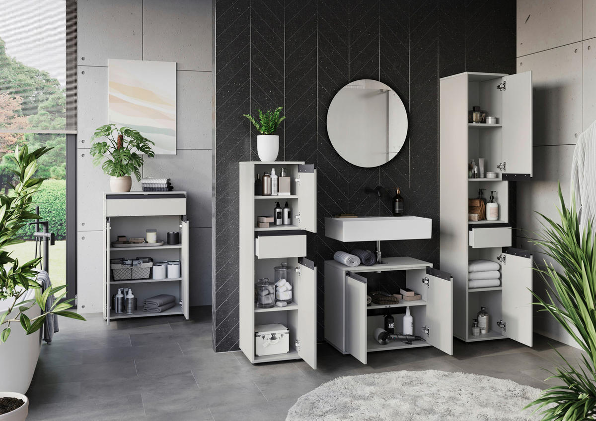 WASCHBECKENUNTERSCHRANK 63/55/34 cm  - Schwarz/Grau, MODERN, Holzwerkstoff/Kunststoff (63/55/34cm) - Germania