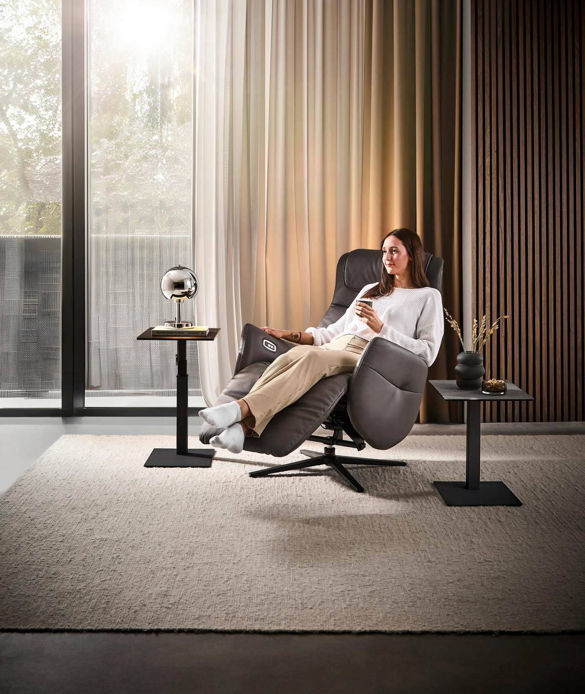 MASÁŽNÍ KŘESLO, kov, textil, kůže, černá, tmavě šedá - černá/tmavě šedá, Design, kov/textil (77/113/86cm) - Xora