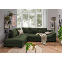 CANAPÉ D'ANGLE velours côtelé vert foncé  - beige/vert foncé, Design, textile/bois (202/298cm) - MID.YOU