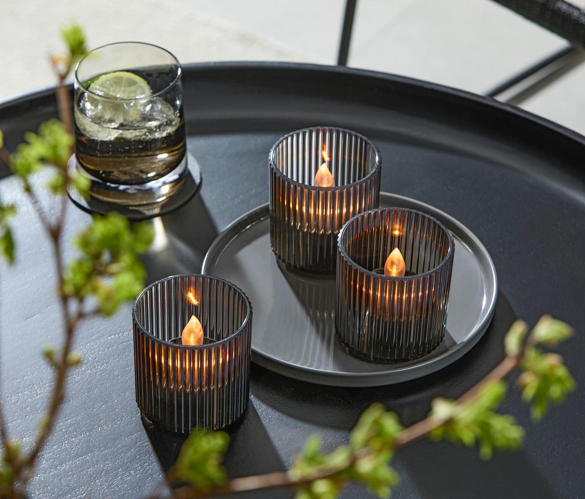 SOLARLEUCHTENSET 7,7/7,7 cm  3-teilig  - Hellgrau, Design, Kunststoff/Metall (7,7/7,7cm) - Ambia Garden