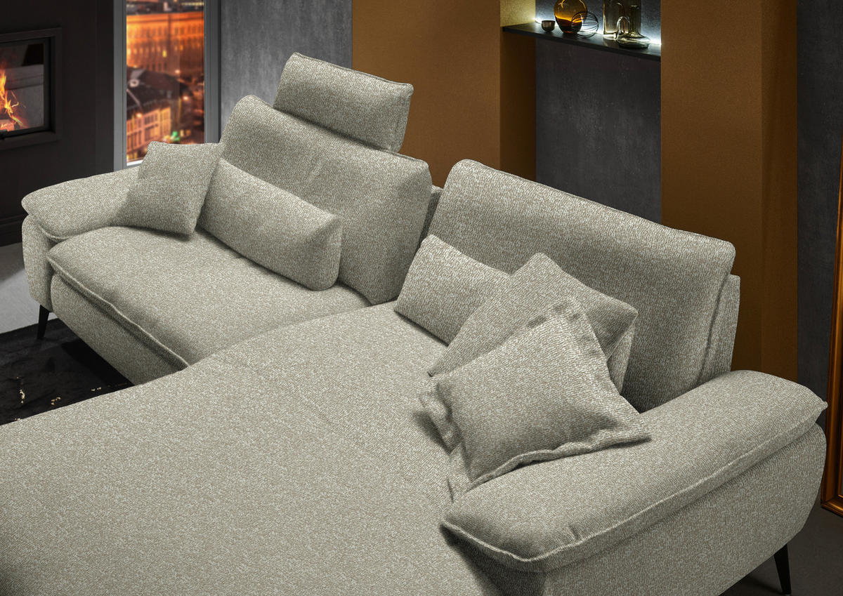 ECKSOFA in Webstoff Beige  - Beige/Schwarz, Design, Textil/Metall (295/197cm) - Valdera