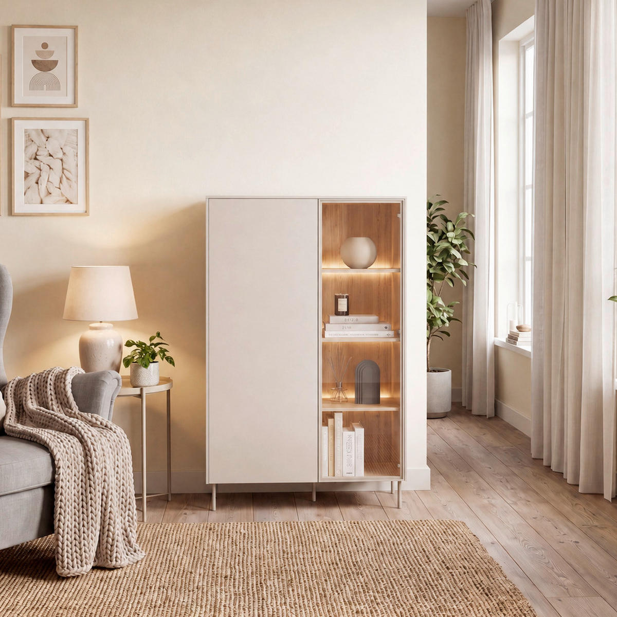 HIGHBOARD 102/156/41 cm Eichefarben, Kaschmir  102/156/41 cm  - Kaschmir/Eichefarben, MODERN, Glas/Holzwerkstoff (102/156/41cm) - Carryhome