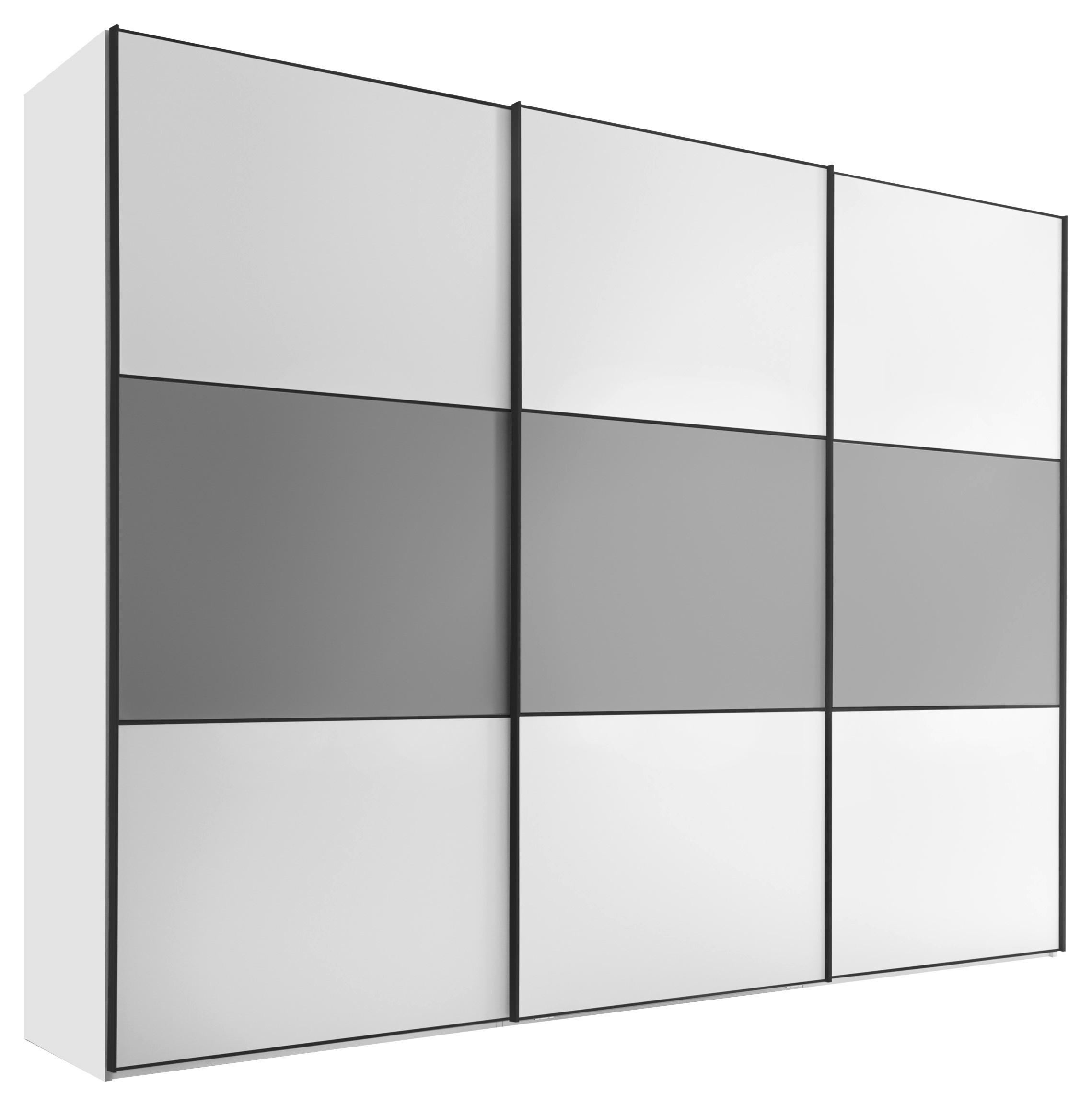 SCHWEBETÜRENSCHRANK  in Weiß, Hellgrau  - Hellgrau/Schwarz, Holzwerkstoff/Metall (298/222/68cm) - Moderano
