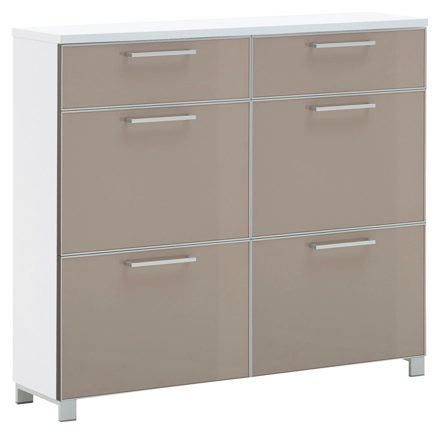 SCHUHSCHRANK Weiß, Taupe  - Taupe/Chromfarben, Design, Glas/Holzwerkstoff (121/108/31cm)