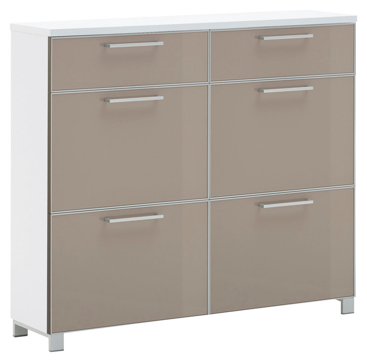 SCHUHSCHRANK Weiß, Taupe  - Taupe/Chromfarben, Design, Glas/Holzwerkstoff (121/108/31cm)