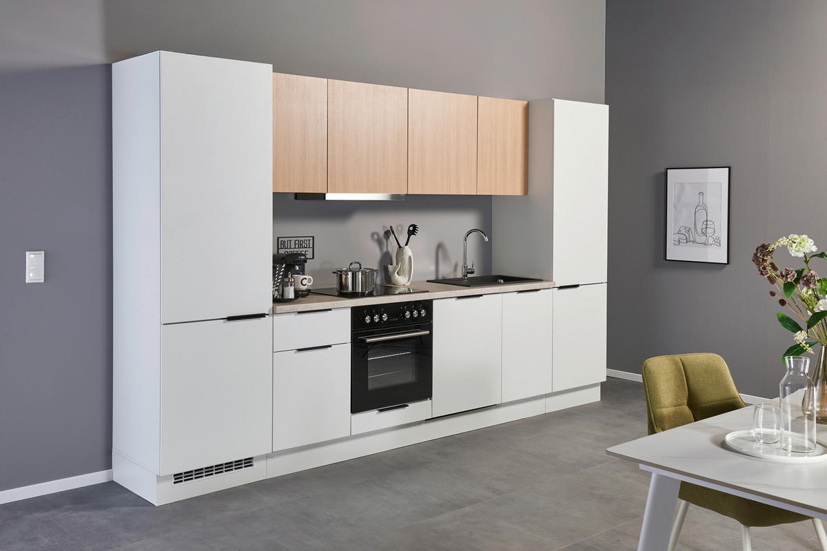 KÜCHENBLOCK 340 cm   in Weiß, Eichefarben  - Eichefarben/Beige, Design, Holzwerkstoff/Metall (340cm) - MID.YOU