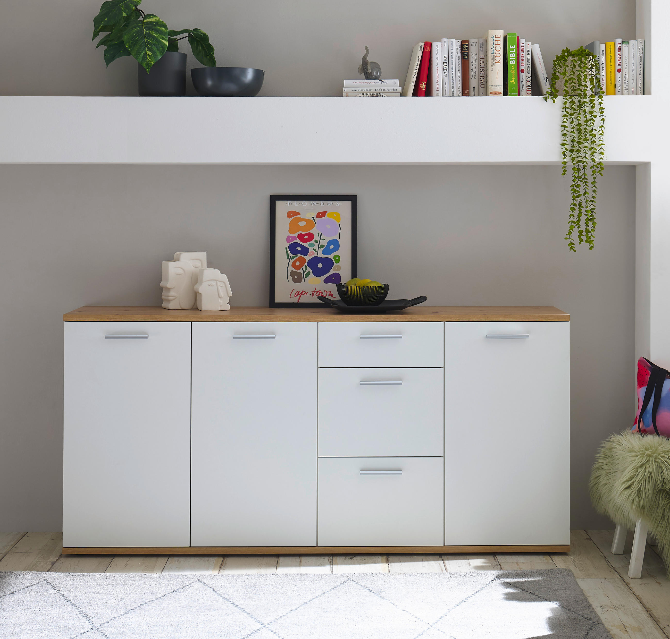 Sideboard Macau  in 180/86/38 cm  - Silberfarben/Eiche Artisan, Design, Holzwerkstoff/Kunststoff (180/86/38cm) - MID.YOU