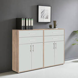 AKTENSCHRANK Weiß, Eichefarben  - Eichefarben/Weiß, MODERN, Holzwerkstoff (168,8/113,6/33cm) - MID.YOU