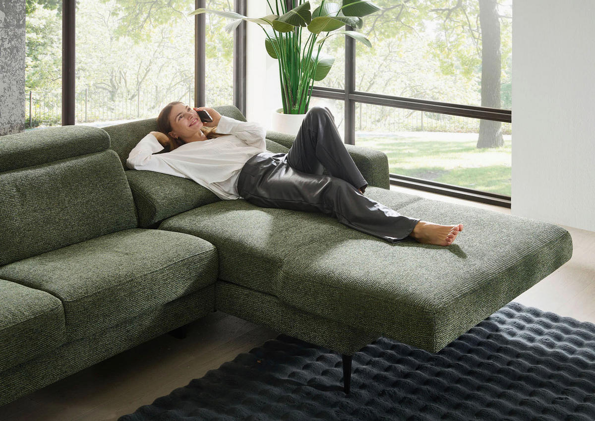 ECKSOFA Grün Chenille  - Schwarz/Grün, KONVENTIONELL, Textil/Metall (300/177cm) - Valdera