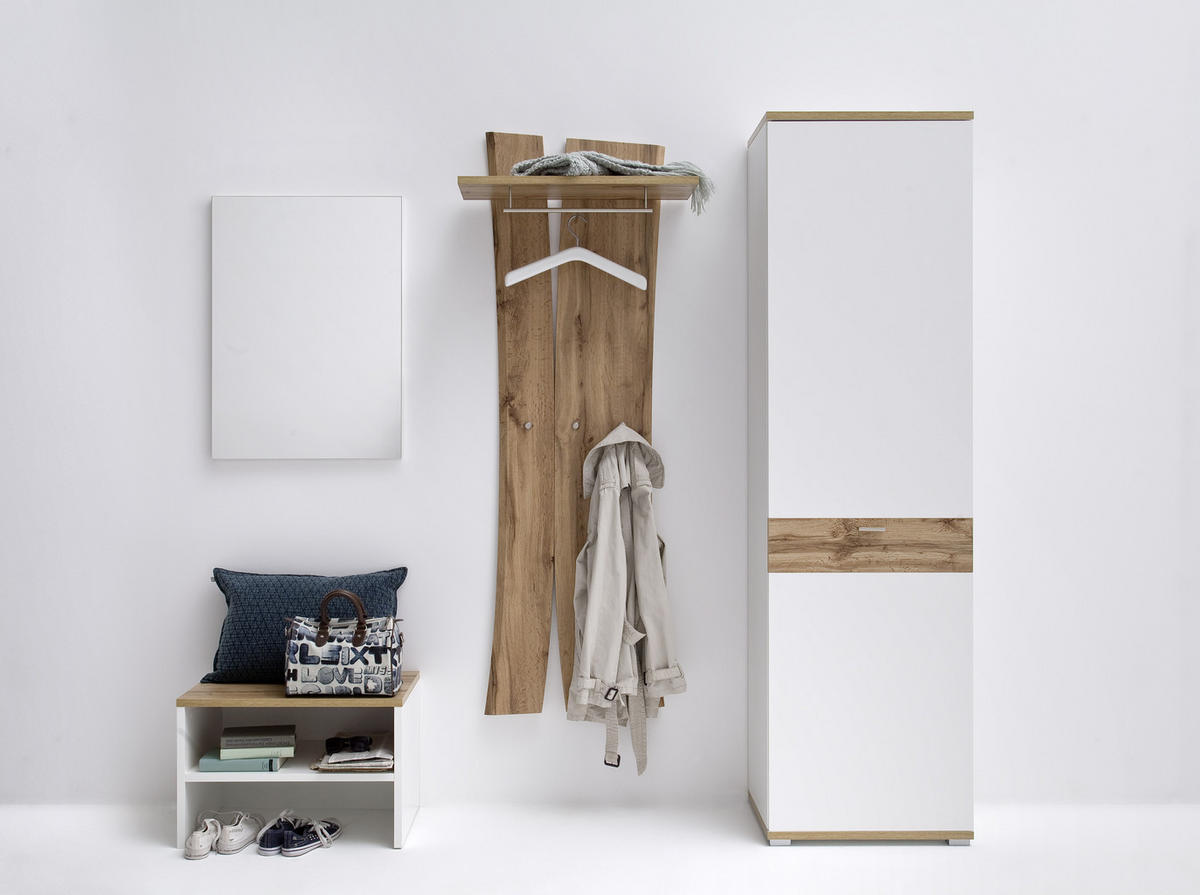 LAVICA DO PREDSIENE, biela, farba duba, 63/42/40 cm - biela/farba duba, Design, kompozitné drevo (63/42/40cm) - Carryhome
