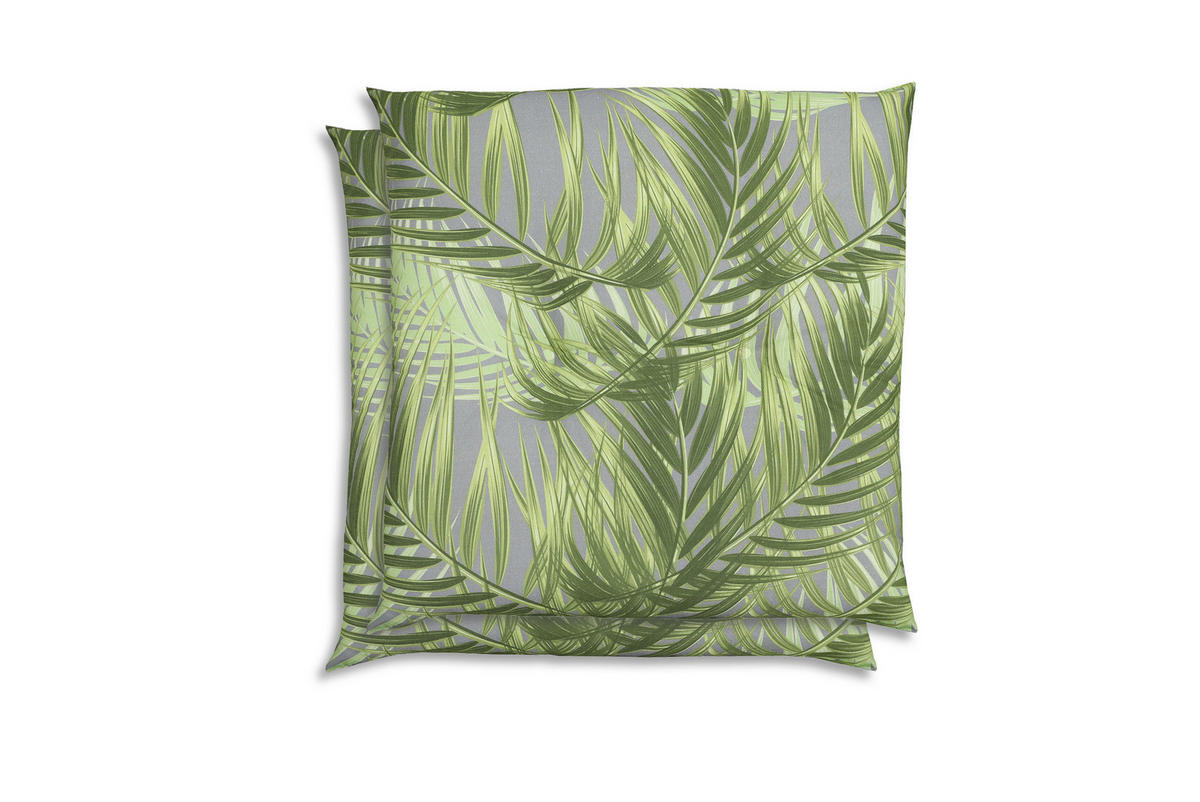 GARTENSITZKISSEN 2-er Set Blätter  - Grau/Grün, KONVENTIONELL, Textil (48/7/48cm)