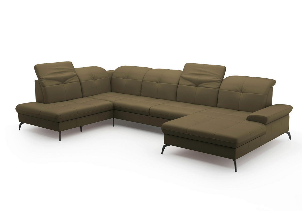 WOHNLANDSCHAFT Olivgrün Echtleder  - Schwarz/Olivgrün, KONVENTIONELL, Leder/Metall (231/357/185cm) - Sit & More