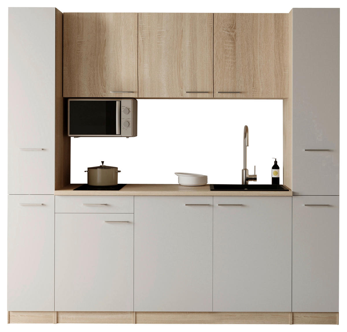 KÜCHENBLOCK Ingrid 210 cm  in Weiß  - Eichefarben/Alufarben, Design, Holzwerkstoff/Kunststoff (210cm) - Respekta
