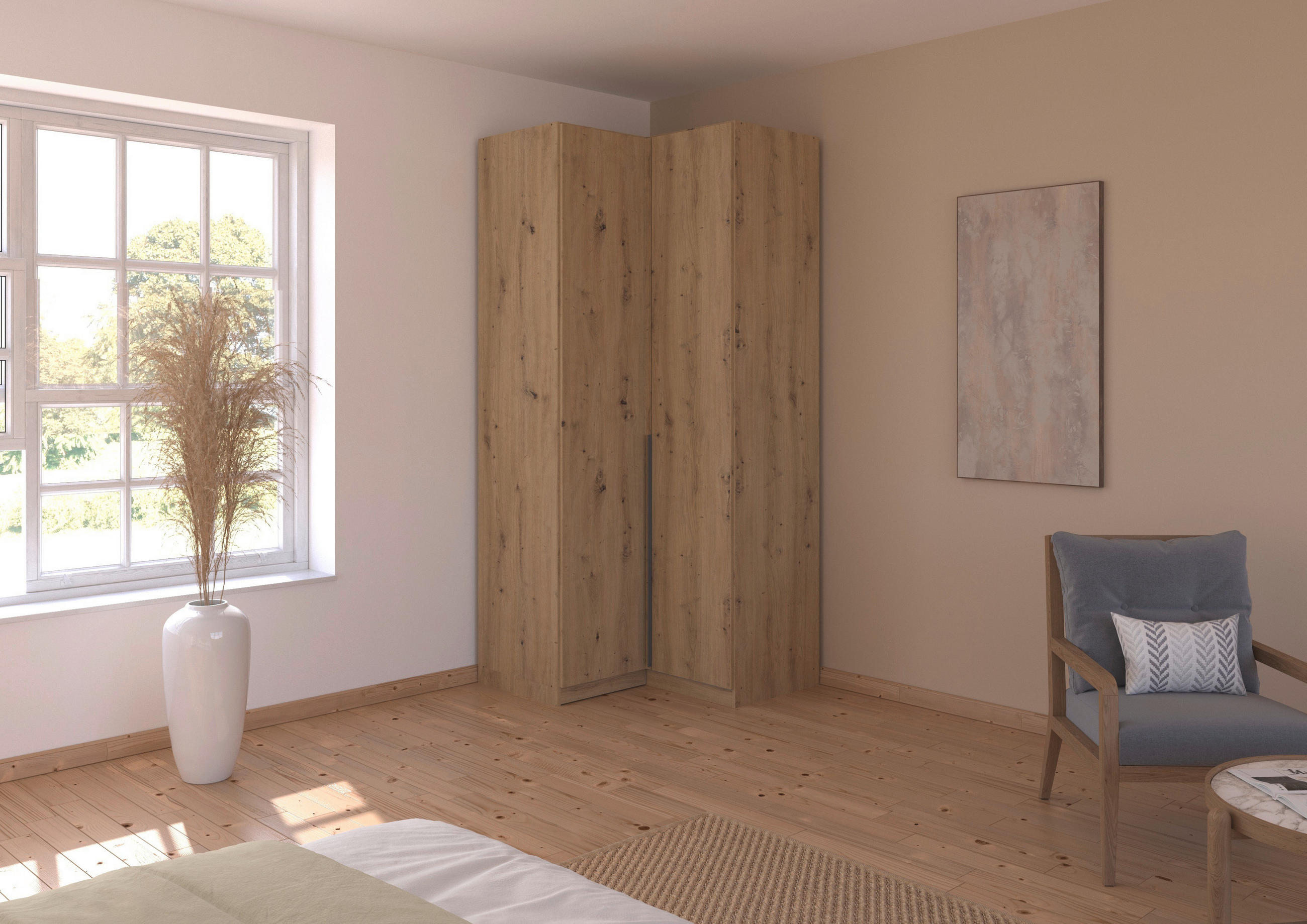 Thumbnail - Rauch Möbel Eckkleiderschrank Rauch Alabama, Dunkelgrau, Eiche Artisan, Holzwerkstoff, 7 Fächer, 100x229x102 cm, Blauer ...