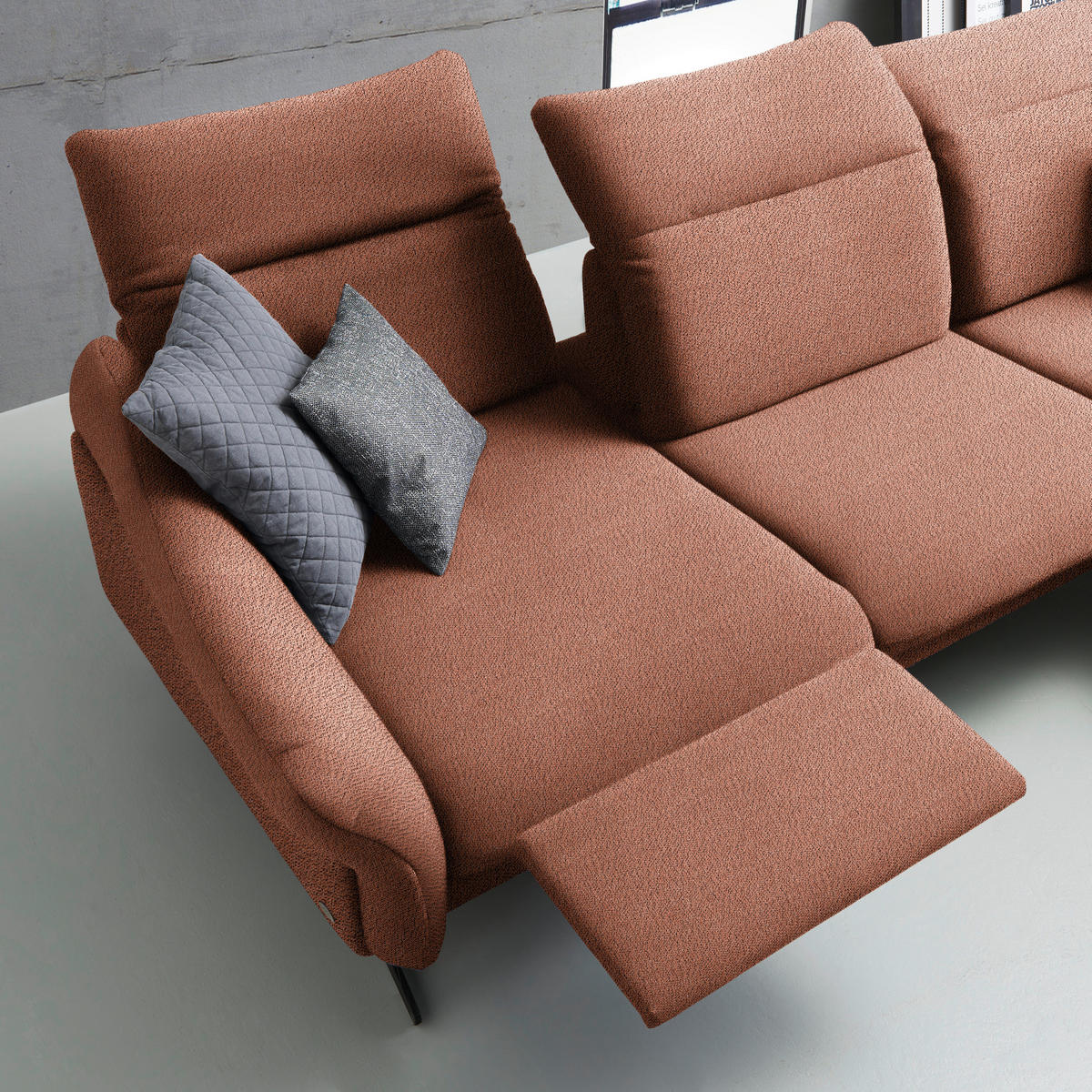 ECKSOFA in Webstoff Terracotta  - Anthrazit/Terracotta, Design, Textil/Metall (299/203cm) - Himolla