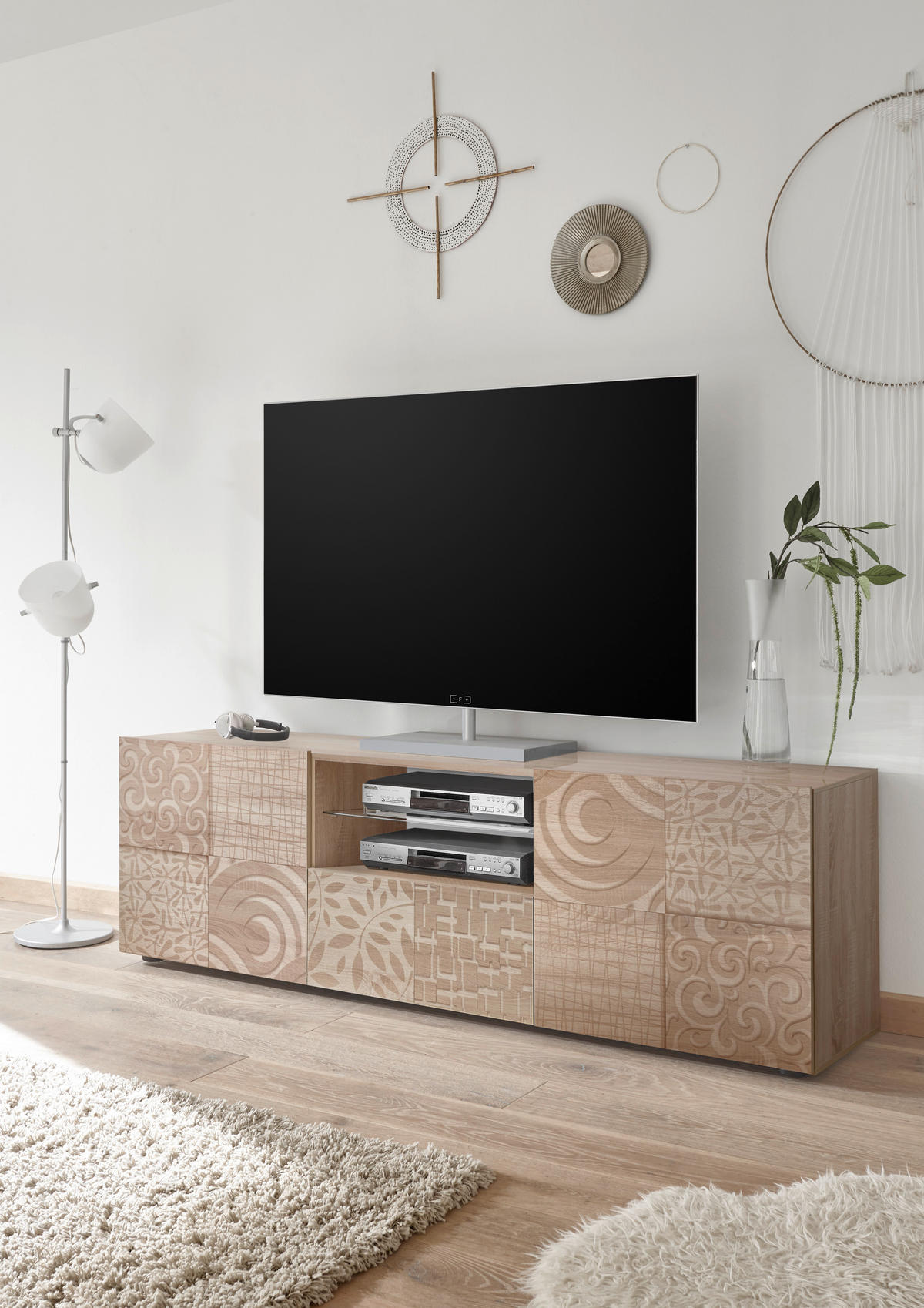 LOWBOARD  in 181/57/42 cm  - Eichefarben/Schwarz, Design, Glas/Holzwerkstoff (181/57/42cm) - MID.YOU