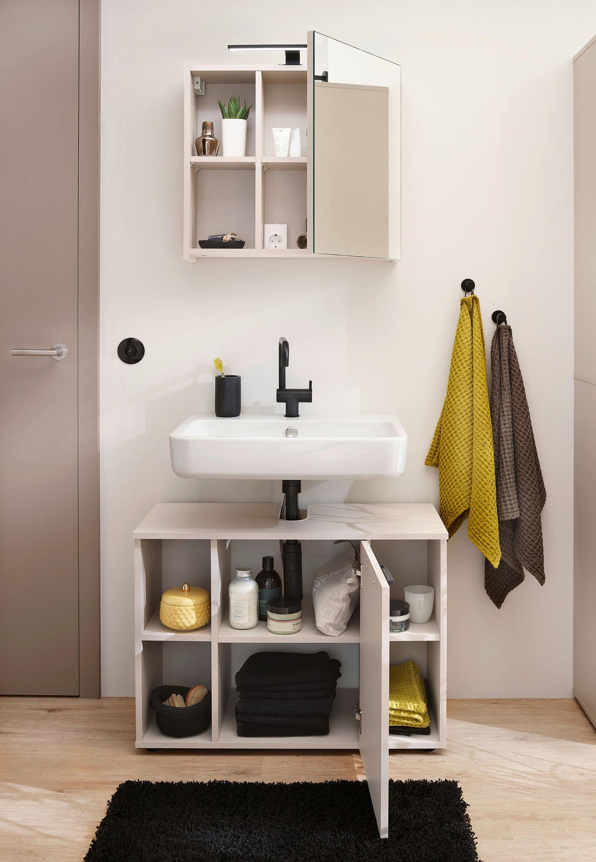 BADEZIMMER 2-teilig  in 80 cm  - Kaschmir/Schwarz, Trend, Glas/Holzwerkstoff (80cm) - Respekta