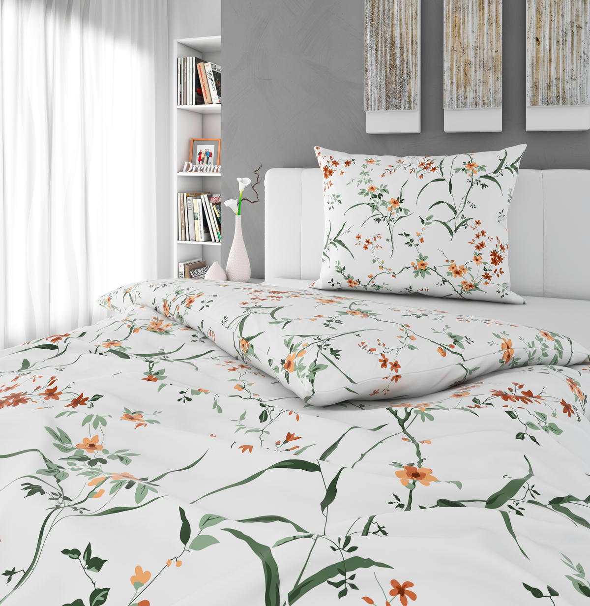 POSTELJINA FLOWERS 140/200 cm saten braon, zelena  - zelena/braon, Konvencionalno, tekstil (140/200cm) - Esposa