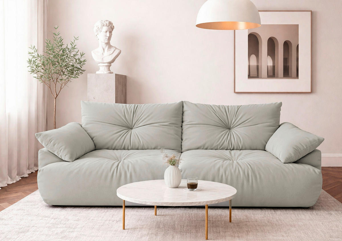 BIGSOFA Webstoff Hellgrau  - Hellgrau/Schwarz, KONVENTIONELL, Kunststoff/Textil (243/90,5/130cm) - Ambia Home