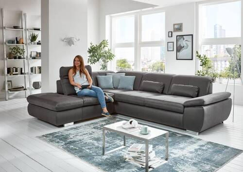 ECKSOFA Dunkelgrau Mikrofaser  - Dunkelgrau/Beige, Design, Textil/Metall (318/260cm) - Beldomo Speed