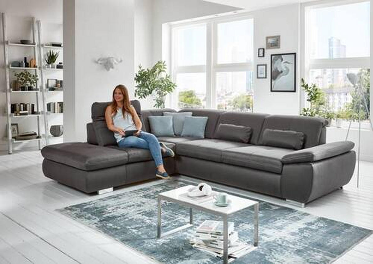 ECKSOFA Dunkelgrau Mikrofaser  - Dunkelgrau/Beige, Design, Textil/Metall (318/260cm) - Beldomo Speed