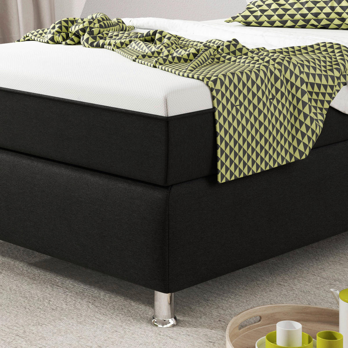 BOXSPRINGBETT 90/200 cm  in Schwarz  - Silberfarben/Schwarz, KONVENTIONELL, Textil/Metall (90/200cm) - MID.YOU
