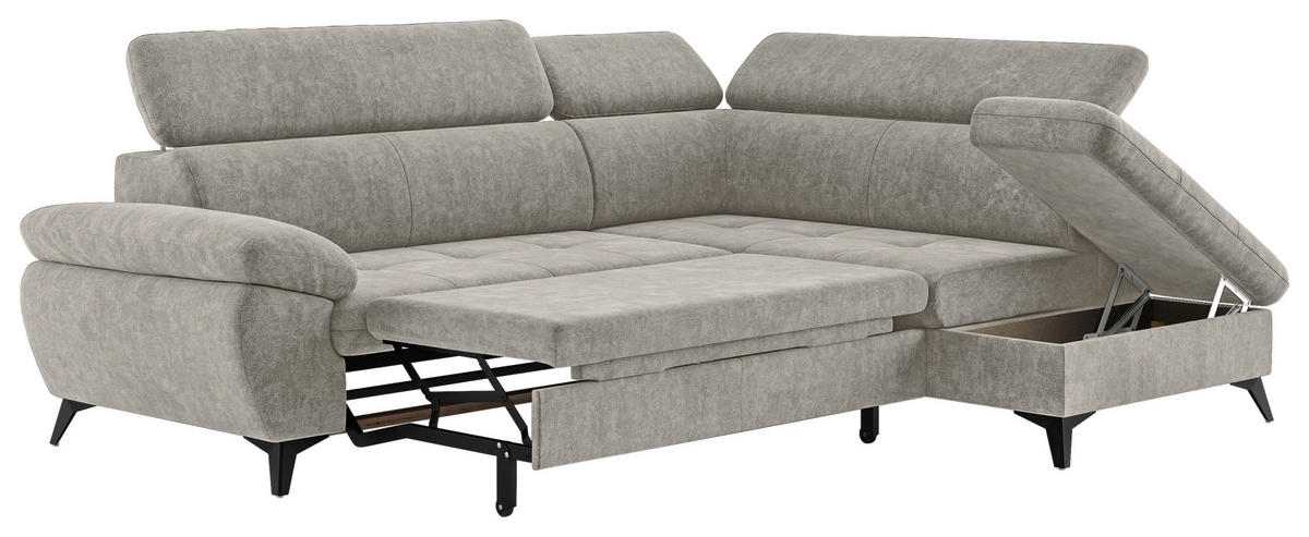 ECKSOFA in Schlammfarben  - Schlammfarben/Schwarz, Textil/Metall (265/207cm) - MID.YOU