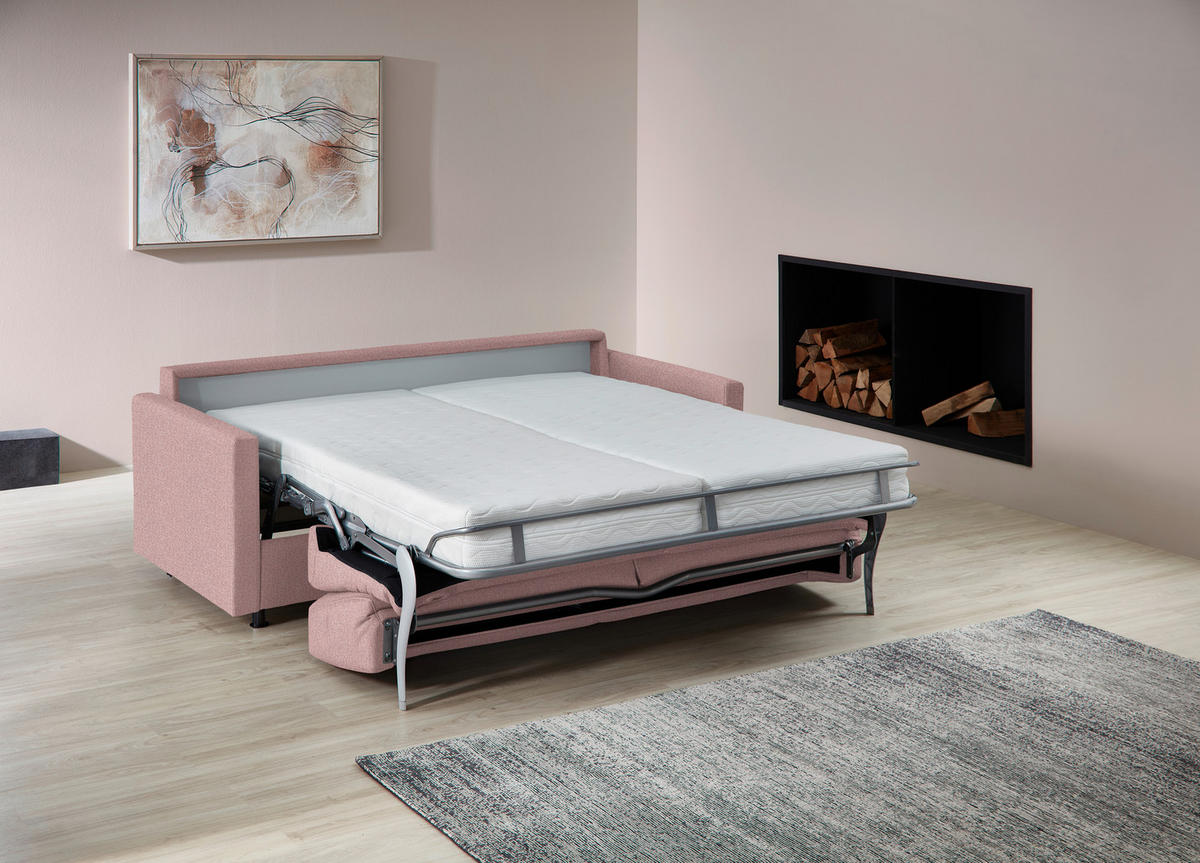 SCHLAFSOFA  in Flachgewebe Altrosa  - Schwarz/Altrosa, KONVENTIONELL, Textil/Metall (207/88/101cm) - Bali