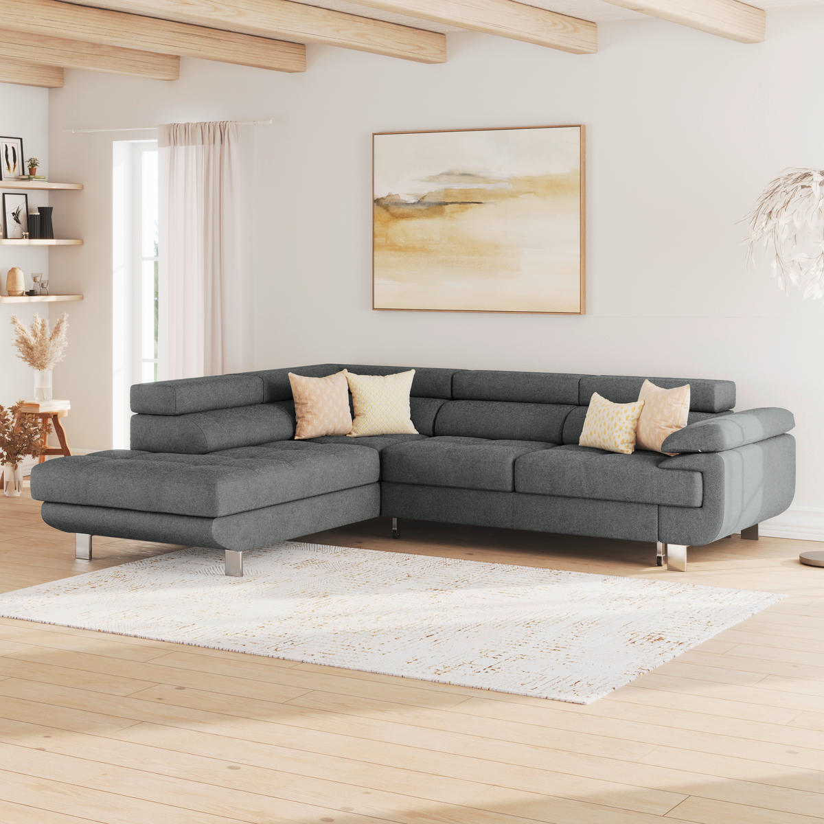 ECKSOFA in Drell Anthrazit  - Anthrazit, Modern, Textil/Metall (230/270cm) - MID.YOU