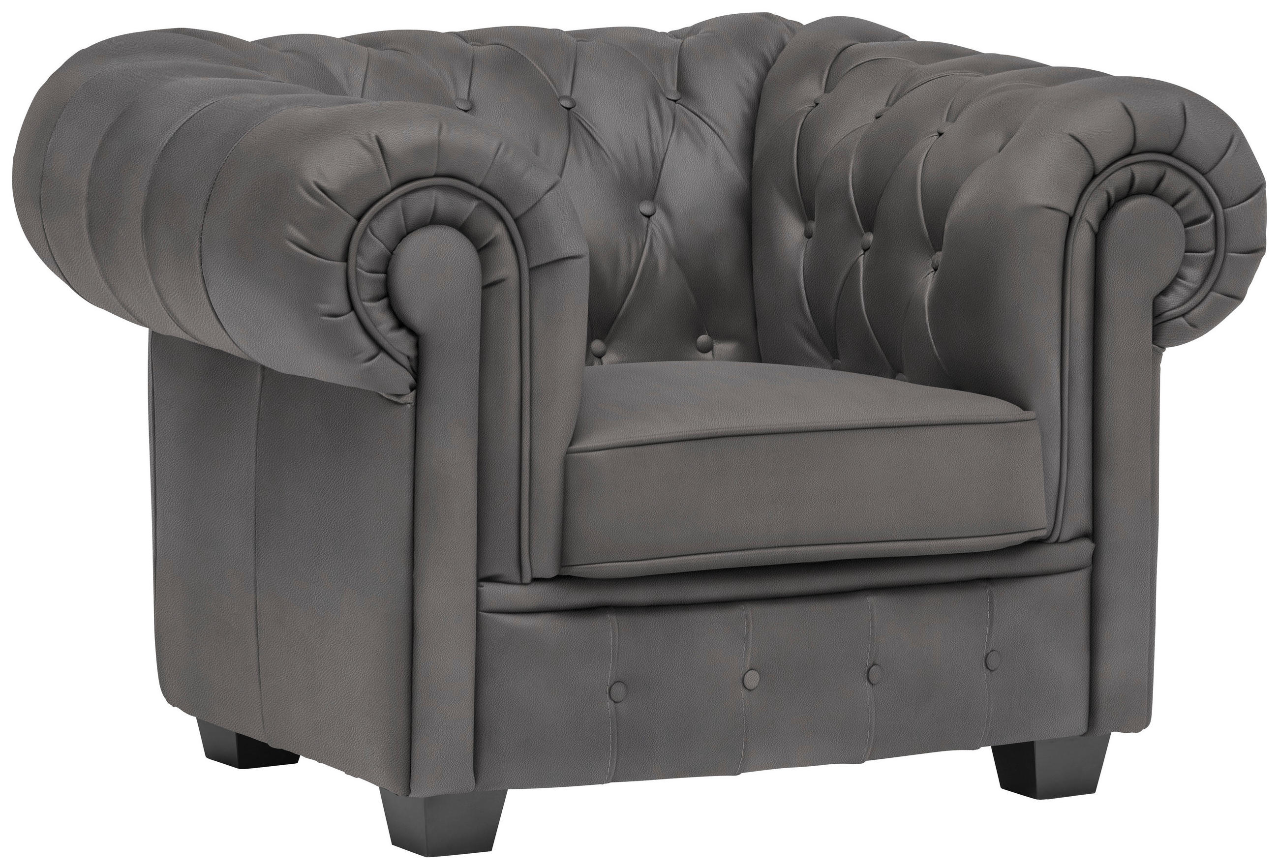 CHESTERFIELD-SESSEL in Lederlook Grau  - Wengefarben/Grau, Lifestyle, Holz/Textil (115/76,5/96cm) - Landscape