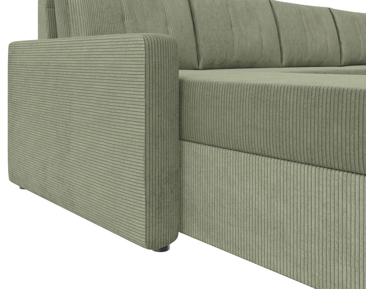 WOHNLANDSCHAFT Salbeigrün Cord  - Salbeigrün/Schwarz, KONVENTIONELL, Kunststoff/Textil (152/290/152cm) - Ti'me