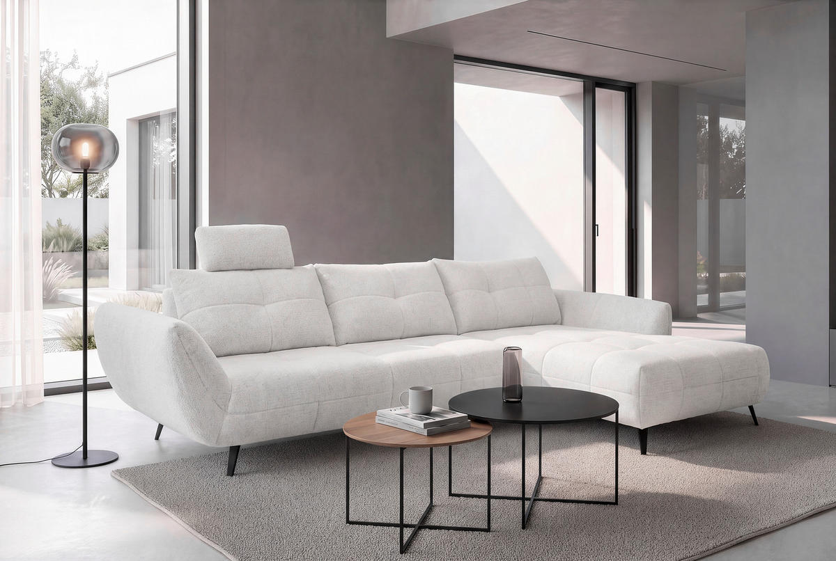 ECKSOFA  Chenille Elfenbein  - Elfenbein/Schwarz, Konventionell, Textil/Metall (320/215cm) - Hom`in