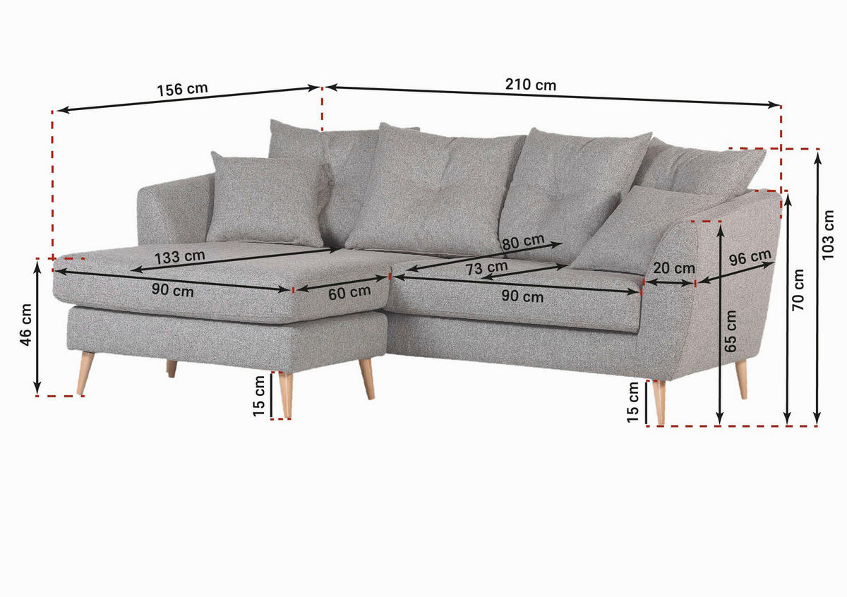 ECKSOFA Gelb Flachgewebe  - Gelb/Buchefarben, KONVENTIONELL, Holz/Textil (210/156cm) - Carryhome