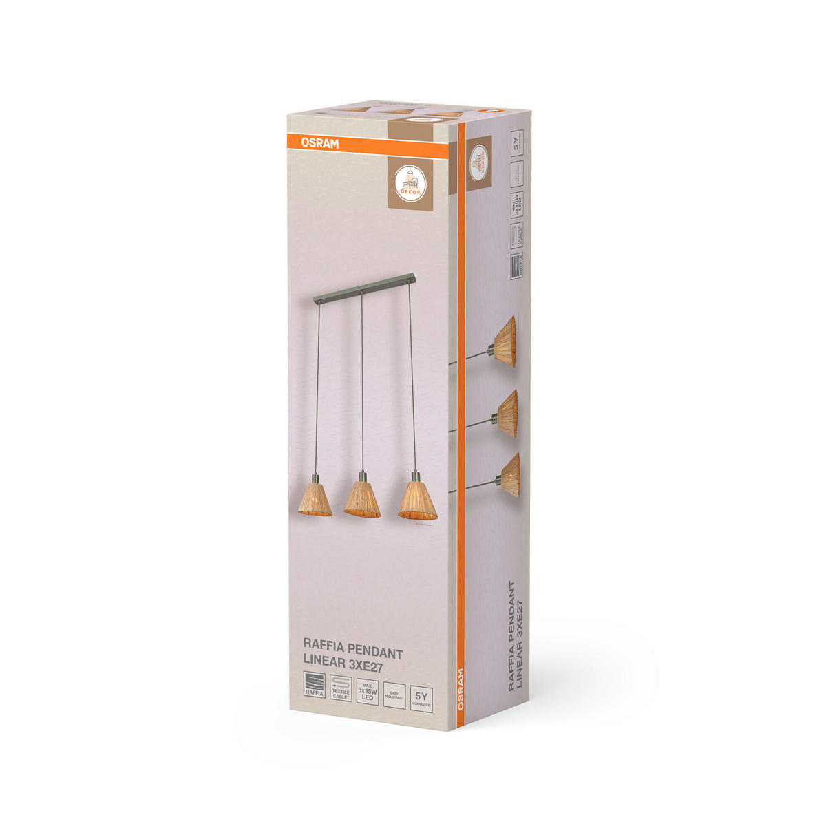HÄNGELEUCHTE 84.5/20/125 cm  - Natur, Naturmaterialien/Metall (84.5/20/125cm) - Osram