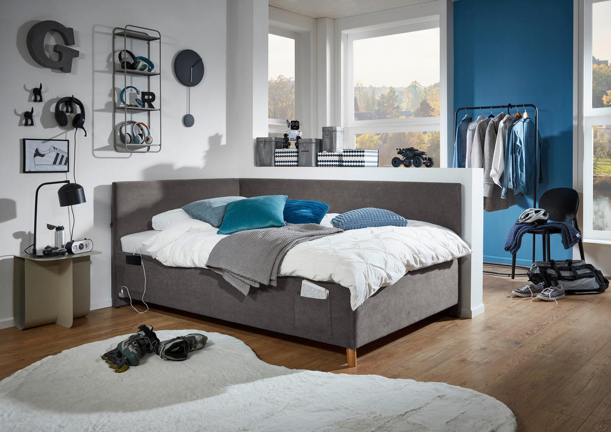 POLSTERLIEGE in Cord Anthrazit  - Eichefarben/Anthrazit, Konventionell, Holz/Textil (120/200cm) - Stylife