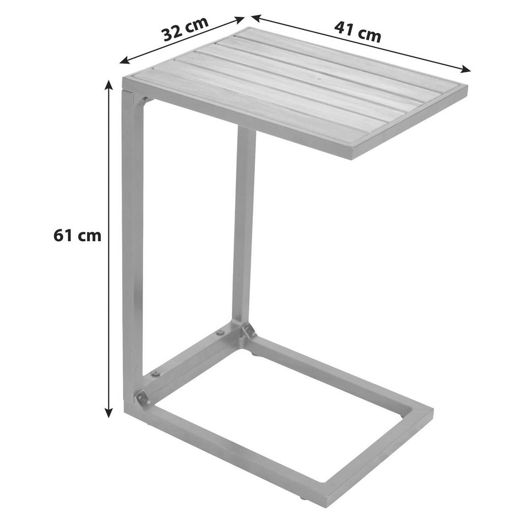 Thumbnail - Gardenson Gartenbeistelltisch, Natur, Silber, Metall, Akazie, massiv, rechteckig, 32x61x41 cm, Freizeit, Campingzubehör,...