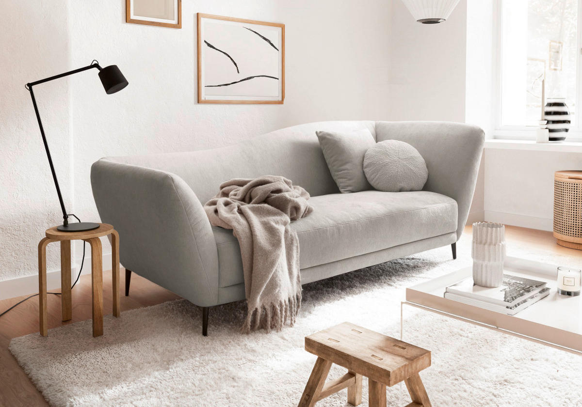 RÉCAMIERE Platinfarben Chenille Zierkissen, Rücken echt  - Platinfarben/Schwarz, KONVENTIONELL, Textil/Metall (224/70/97cm) - Hom`in