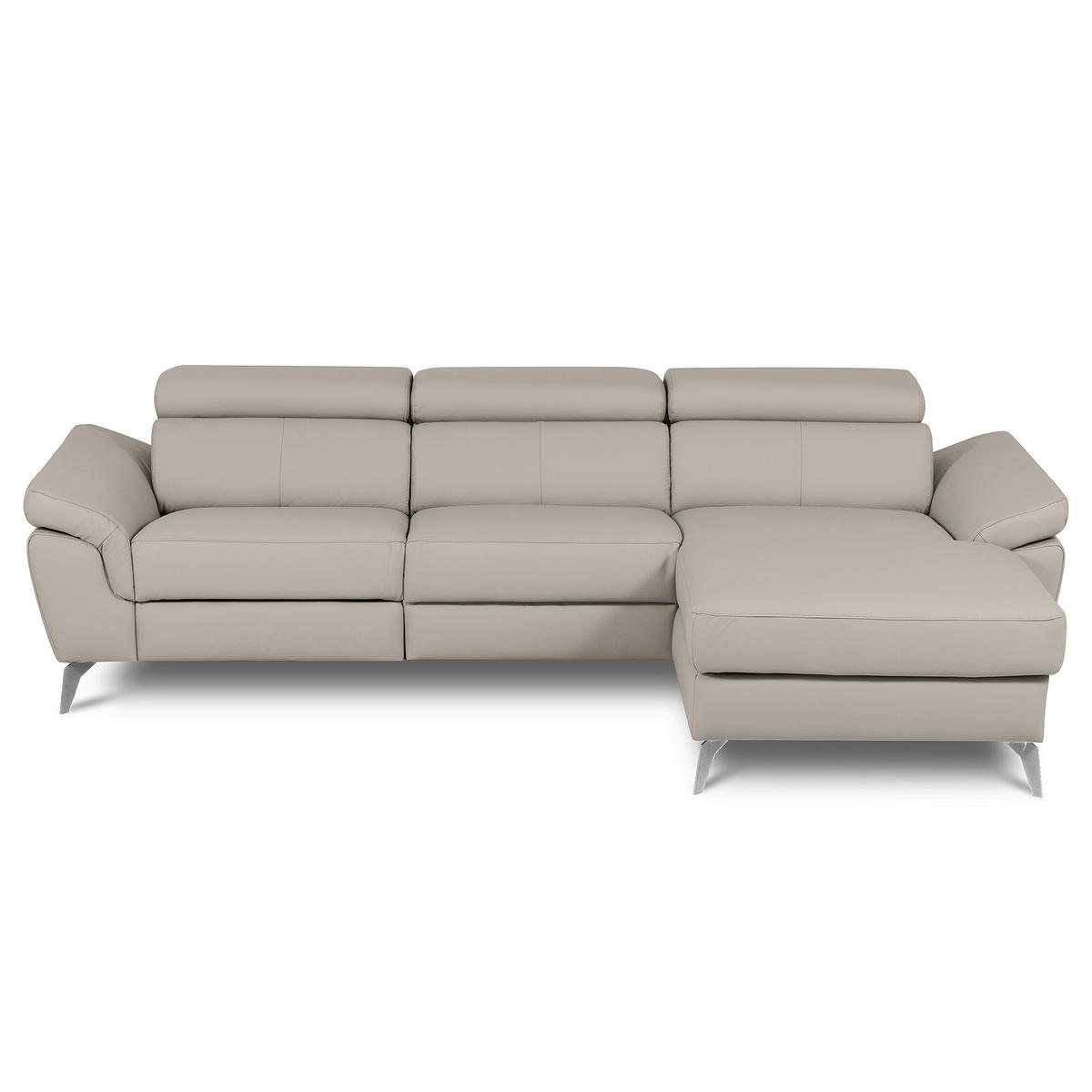ECKSOFA  in Lederlook Echtleder Platinfarben Rücken echt, Armteilverstellung, Relaxfunktion, Kopfteilverstellung  252/179 cm  - Platinfarben/Chromfarben, Design, Leder/Textil (252/179cm) - Livetastic