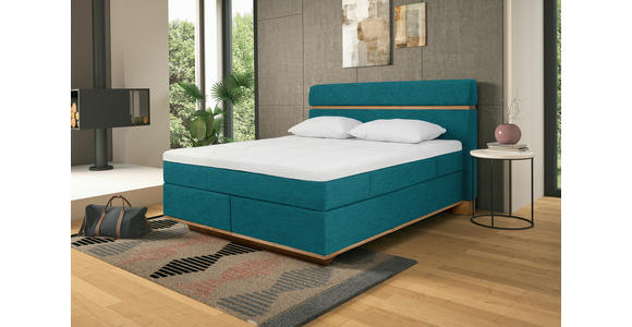 BOXSPRINGBETT 180/200 cm  in Petrol  - Eichefarben/Petrol, Natur, Holz/Textil (180/200cm) - Linea Natura