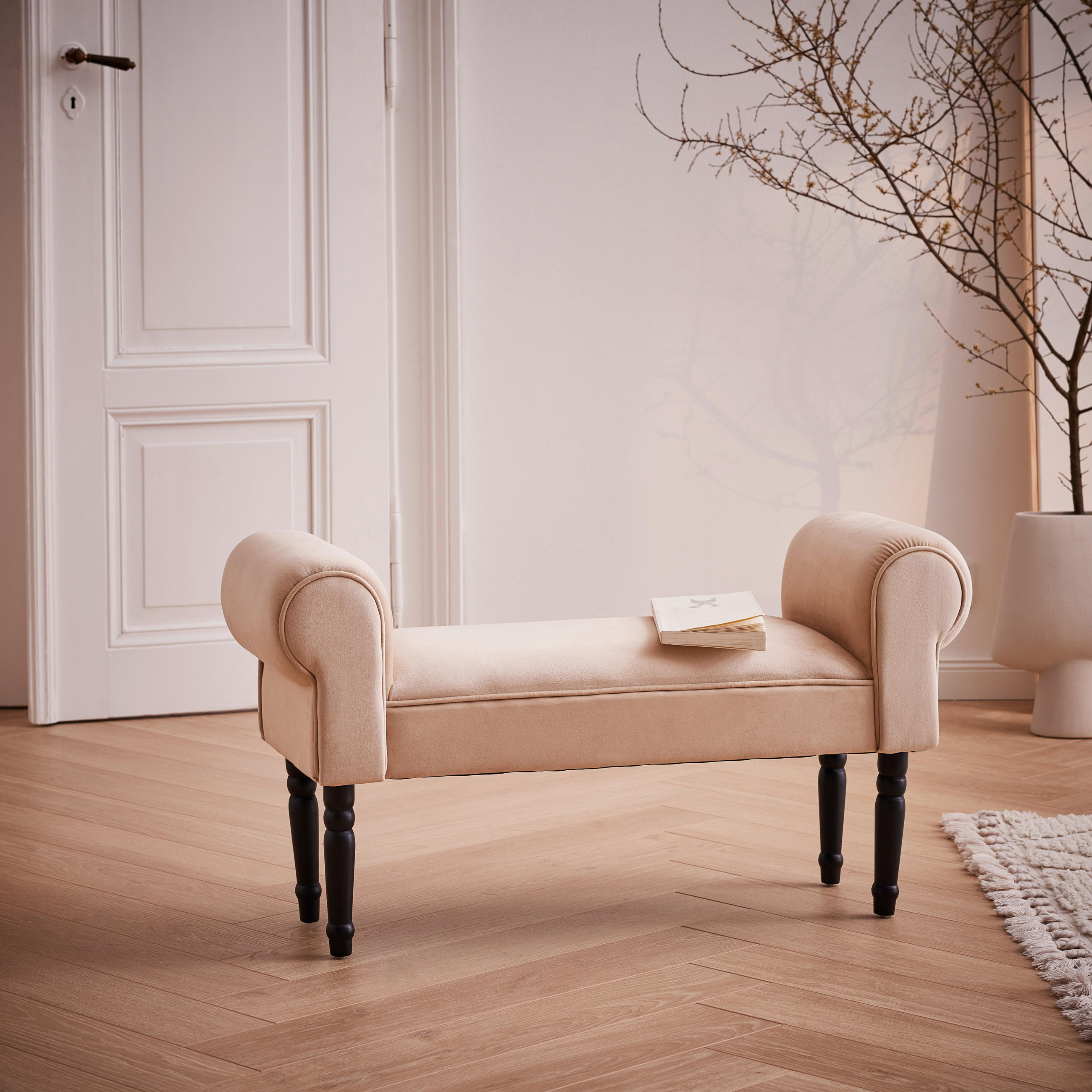 HOCKER in Holz, Textil Schwarz, Beige  - Beige/Schwarz, Trend, Holz/Textil (100/54/30cm) - Xora