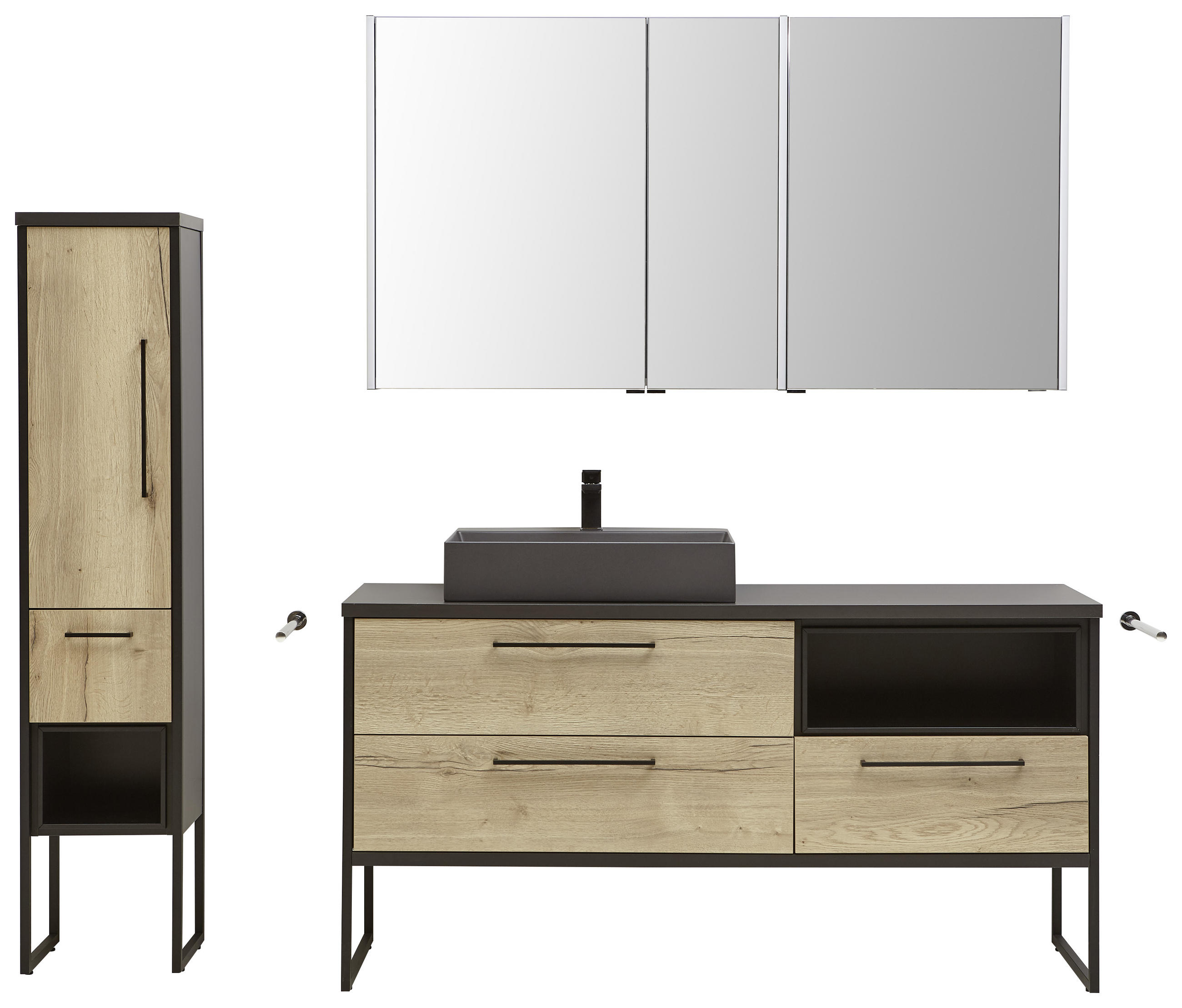BADEZIMMER  in 154,6 cm  - Dunkelgrau/Eichefarben, Modern, Glas/Keramik (154,6cm) - Dieter Knoll
