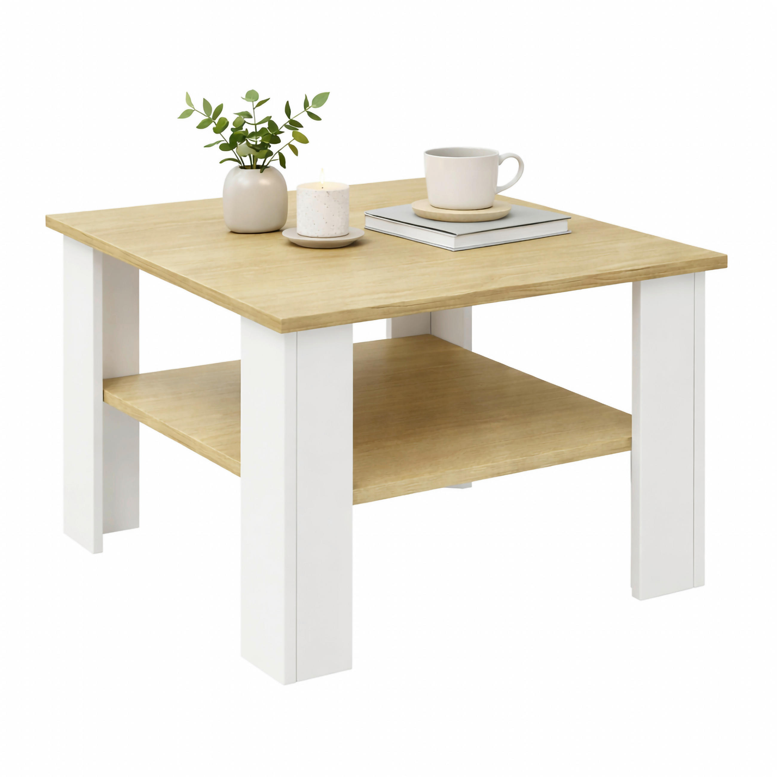 KONFERENČNÍ STOLEK, bílá, medový dub, kompozitní dřevo, 55/55/44 cm - bílá/medový dub, Design, kompozitní dřevo (55/55/44cm) - Livetastic