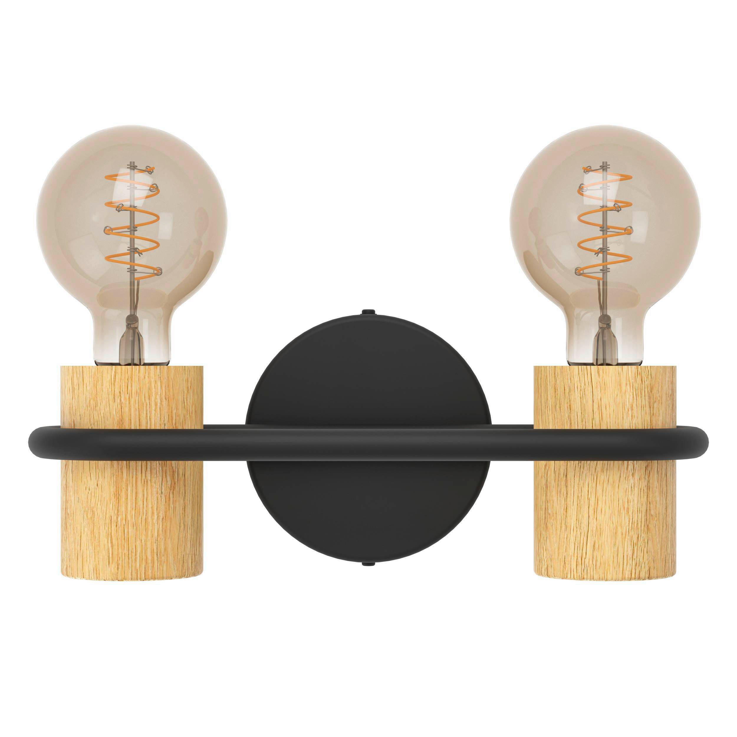 WANDLEUCHTE   - Schwarz/Braun, Natur, Holz/Metall (9/28,5/11,5cm) - Eglo