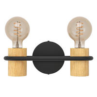 WANDLEUCHTE   - Schwarz/Braun, Natur, Holz/Metall (9/28,5/11,5cm) - Eglo